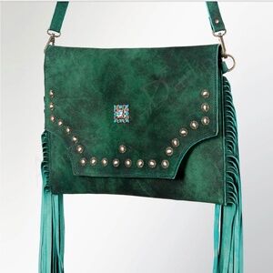 American Darling Green Genuine Suede Western Turquoise Studded Crossbody